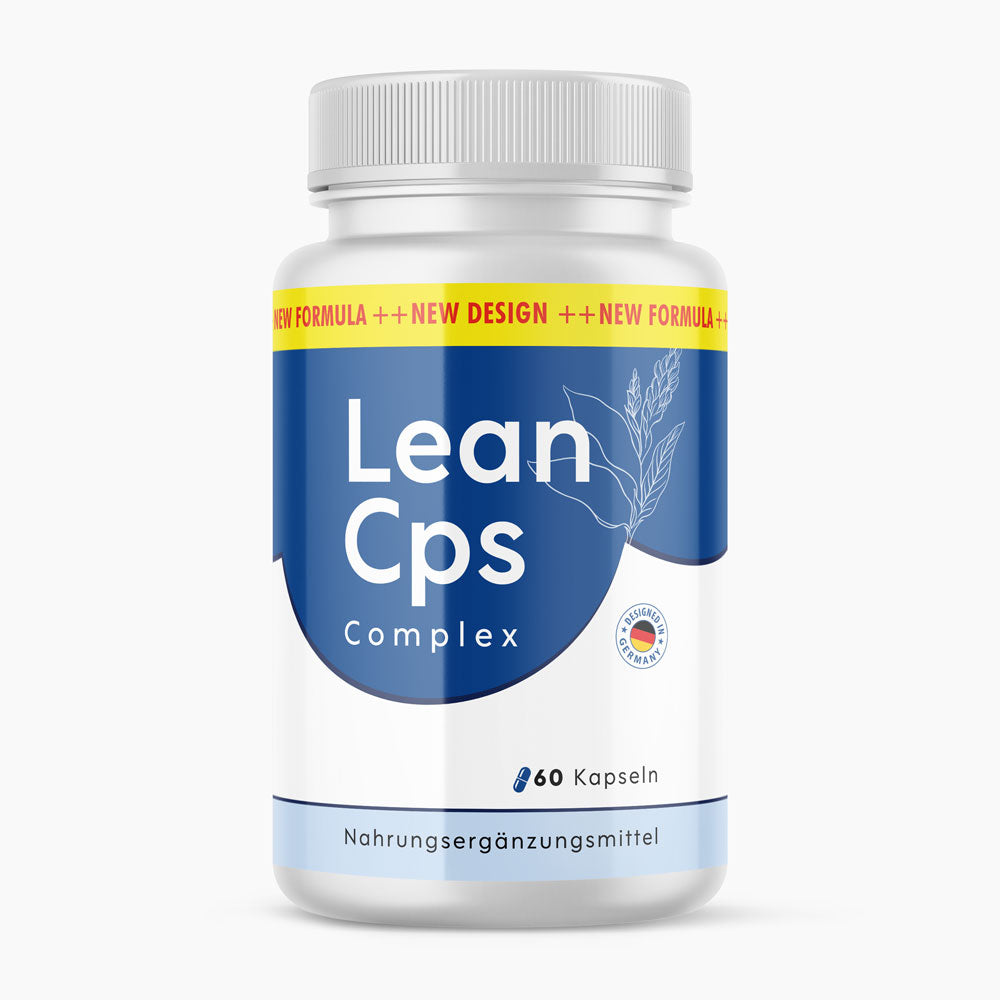 Lean Cps Complex Nahrungsergänzungsmittel in weißer Dose mit blauem Etikett und 60 Kapseln