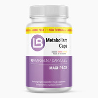 Thumbnail for Weiße Kunststoffdose mit violettem Etikett, Aufdruck LB Metabolism Caps, 90 Kapseln