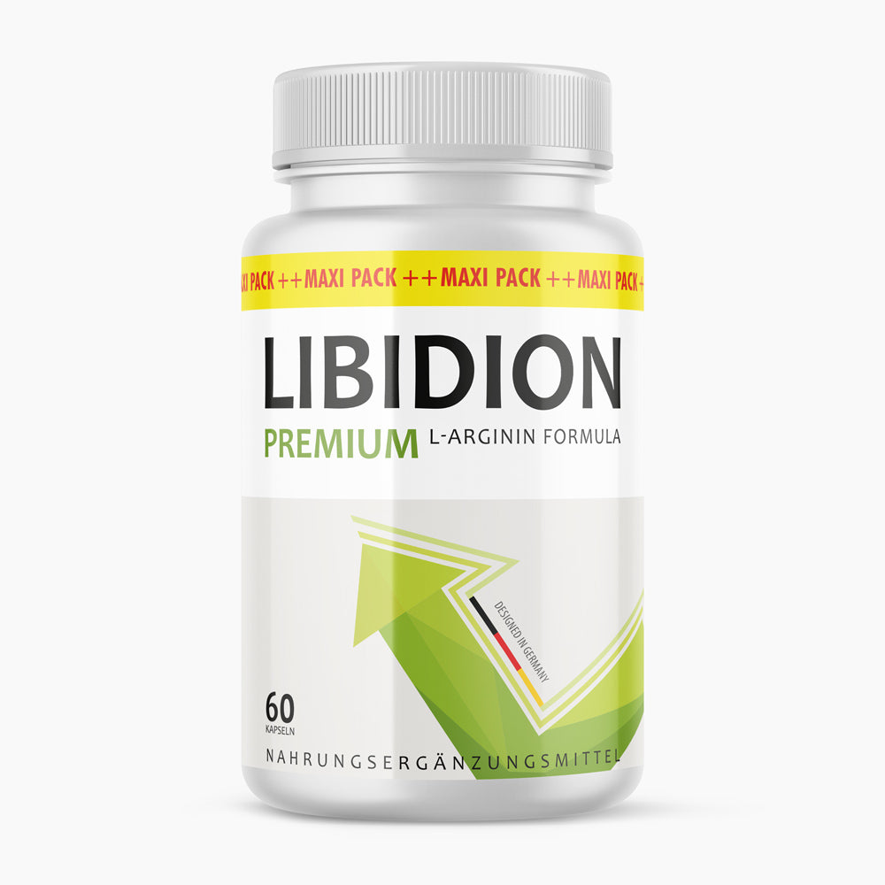 Kunststoffdose mit weißem Etikett Libidion Premium L-Arginin Formula, 60 Kapseln
