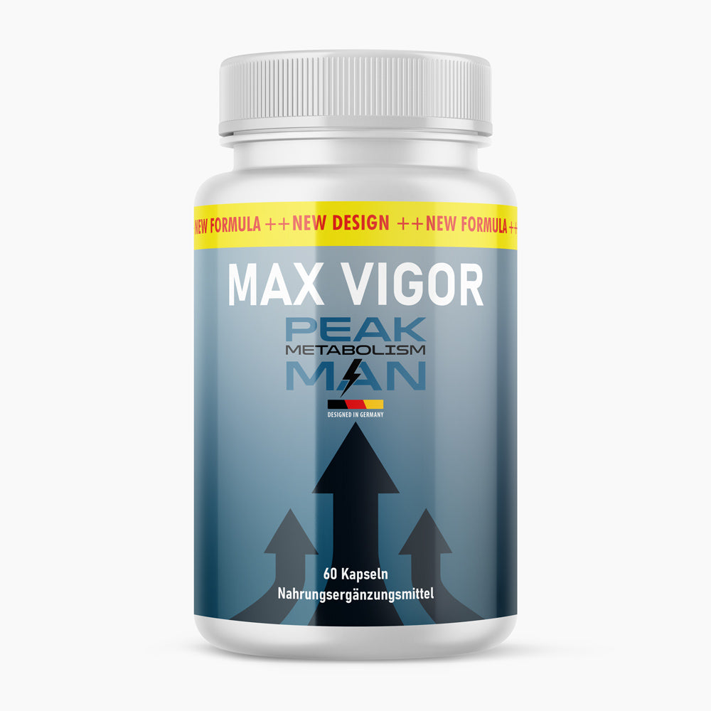 Weiße Kunststoffdose Max Vigor Peak Metabolism Man mit 60 Kapseln