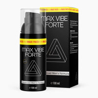 Thumbnail for Schwarze Flasche mit Pumpspender und Schrift Max Vibe Forte 100 ml vor passender schwarzer Faltschachtel