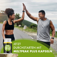 Thumbnail for Zwei sportliche Personen geben sich ein High-Five; dazu Meltpeak Plus Kapseln und „Jetzt durchstarten“ 