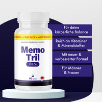 Thumbnail for Weiße Kunststoffdose Memo Tril forte mit 90 Kapseln und vier violetten Textfeldern