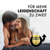 Thumbnail for Paare liegen eng umschlungen im Bett, daneben Men’s Growth Dose mit Pfeil und Text Leidenschaft