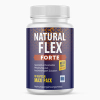 Thumbnail for Weiße Dose mit Schrift Natural Flex Forte, 90 Kapseln und geometrisch gestaltetem Etikett in Violett