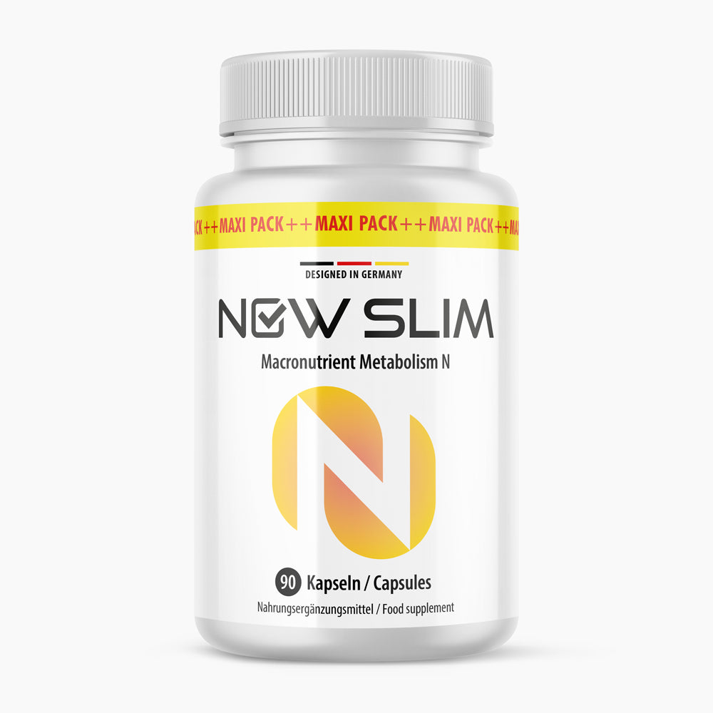 Nahrungsergänzungsmittel-Dose mit weißem Deckel, Aufdruck NEW SLIM und Angabe 90 Kapseln