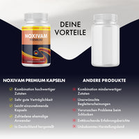 Thumbnail for Noxivam Premium Kapseln werden in einer Vergleichsgrafik mit Vorteilen gegenüber anderen Produkten beworben