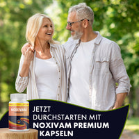 Thumbnail for Älteres Paar im Grünen neben Noxivam Premium Kapseln und dem Werbetext „Jetzt durchstarten“