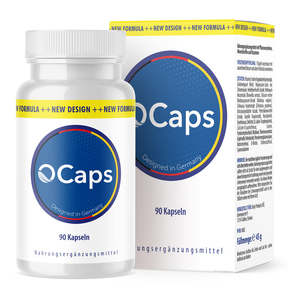 Dose O Caps mit Verpackung im neuen Design und neuer Formel mit 90 Kapseln