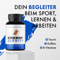 Thumbnail for Schwarze OG Dose Energy Gummies vor blauem Pinselstrich mit Text zu Sport, Lernen und Arbeiten