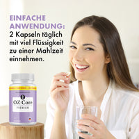 Thumbnail for Anwendungshinweis für OZ Core Premium: zwei Kapseln täglich mit viel Flüssigkeit zu einer Mahlzeit
