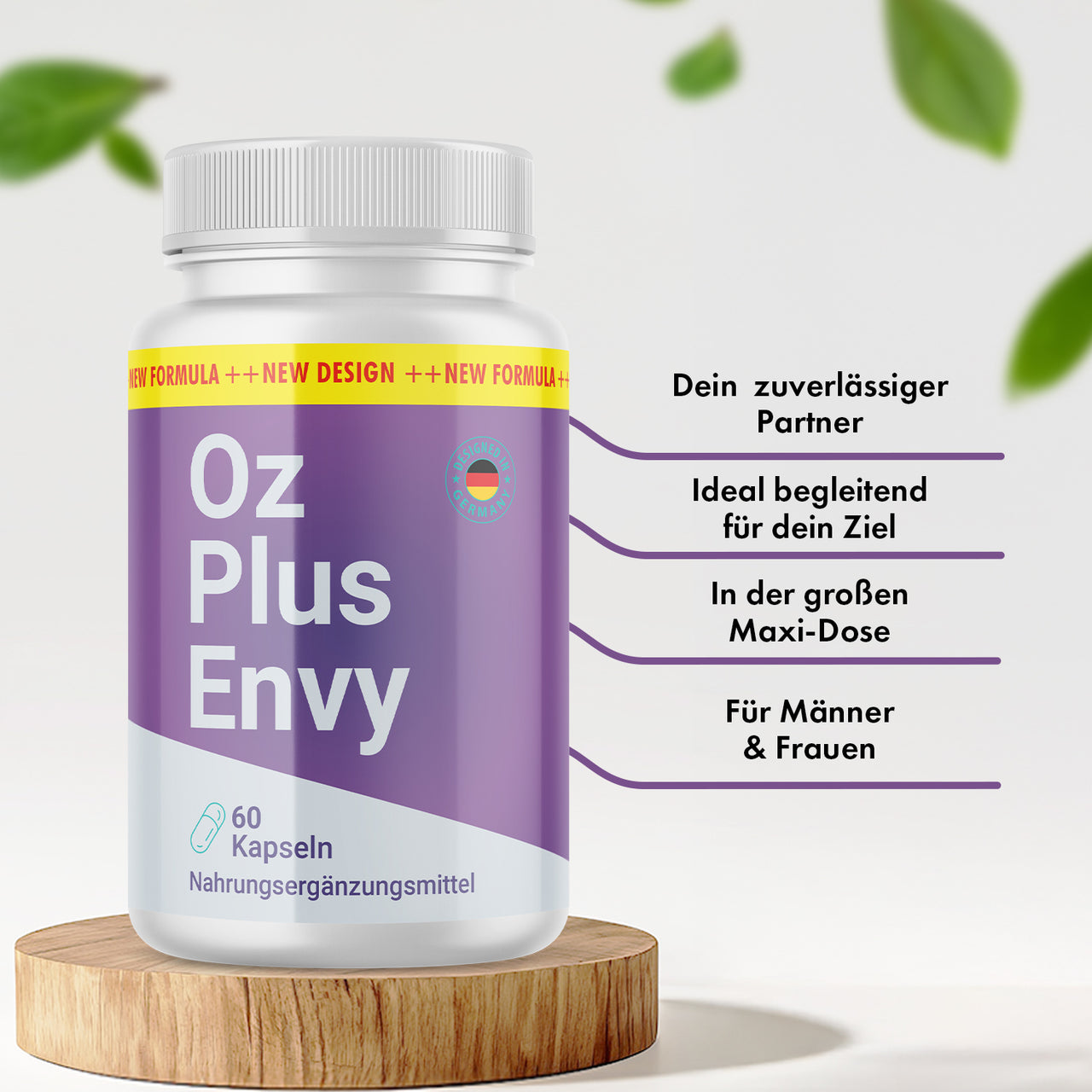 OZ Plus Envy mit 60 Kapseln; sichtbare Werbeaussagen: „Maxi-Dose“ und „für Männer & Frauen“