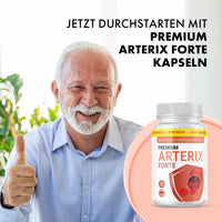 Thumbnail for Grafik mit Mann, Daumen hoch, Produktdose und Text Premium Arterix Forte Kapseln
