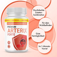 Thumbnail for Dose Premium Arterix Forte mit vier Textkreisen zu Zutatenkombination und Verträglichkeit