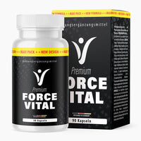 Thumbnail for Force Vital Premium Dose mit 90 Kapseln vor passender Faltschachtel