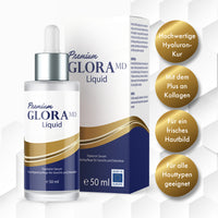Thumbnail for Premium Glora MD Liquid 50 ml vor passender Faltschachtel mit goldenen Infokreisen
