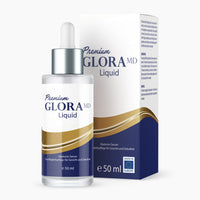 Thumbnail for Flasche mit Pipette Premium Glora MD Liquid 50 ml vor passender Faltschachtel
