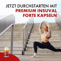 Thumbnail for Frau macht Ausfallschritt vor Treppe, daneben Insuval Forte Dose und großer Text zu Kapseln sichtbar