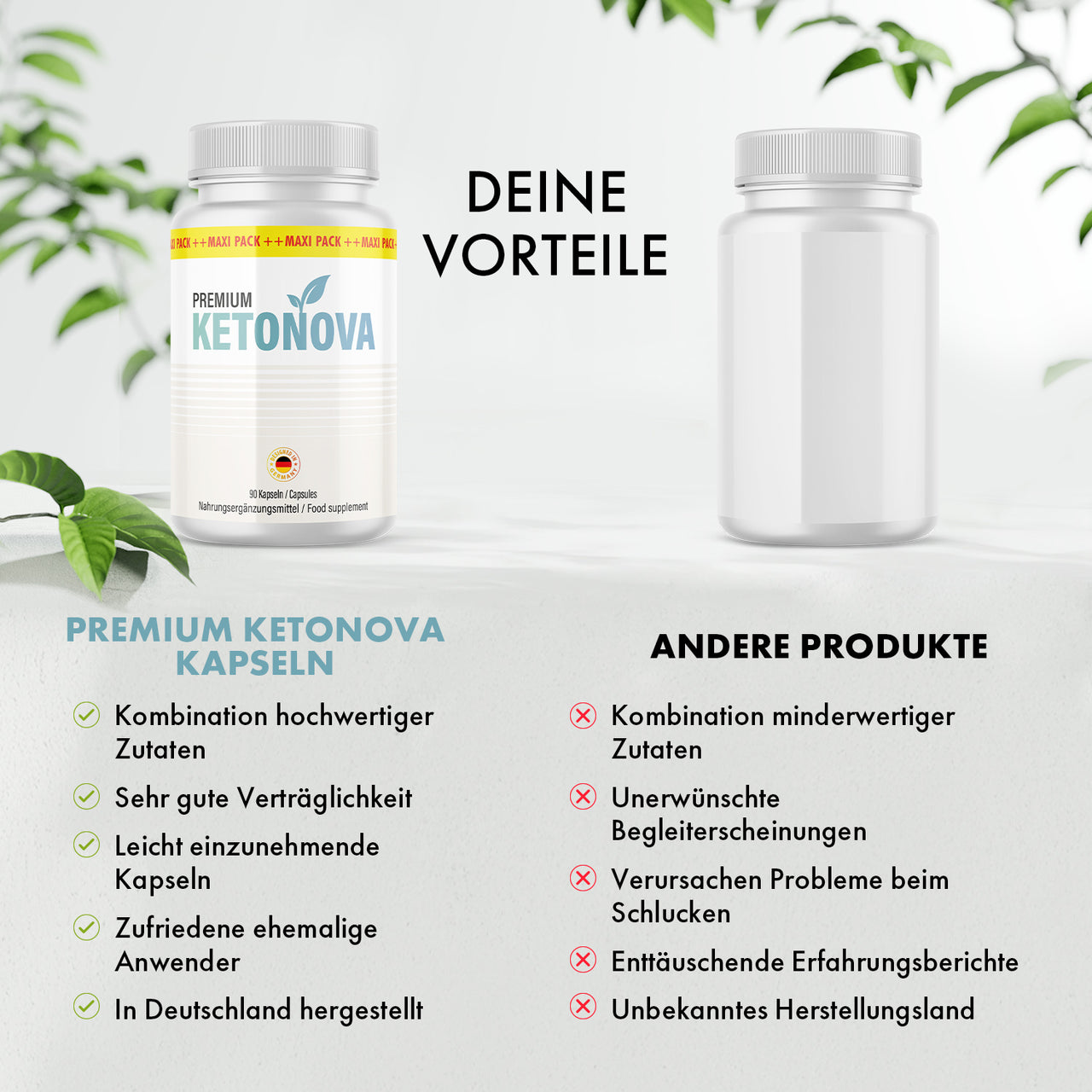 Weiße Premium Ketonova Dose wird weißer Dose mit Vorteilen und Nachteilen gegenübergestellt