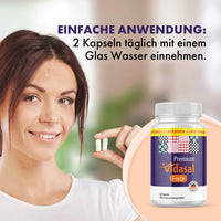 Thumbnail for Premium Vidasal Forte mit Frau, zwei Kapseln und Text zur Einnahme