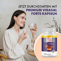 Thumbnail for Frau mit Glas und Kapsel, Premium Vidasal Forte und Text im Bild