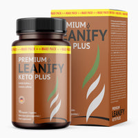 Thumbnail for Produktbild von Premium Leanify Keto Plus mit Koffein-Hinweis, 90 Kapseln und brauner Faltschachtel