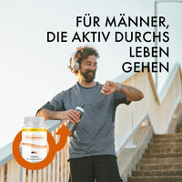 Thumbnail for Prostaone mit 60 Kapseln; Mann in Sportkleidung, dazu „Für Männer, die aktiv durchs Leben gehen“