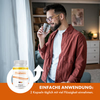 Thumbnail for Prostaone Kapseln mit Einnahmehinweis: täglich 2 Kapseln mit viel Flüssigkeit einnehmen