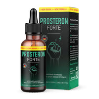 Thumbnail for Braune Flasche mit Pipette und Etikett Prosteron Forte 30 ml vor passender Faltschachtel mit Faustsymbol