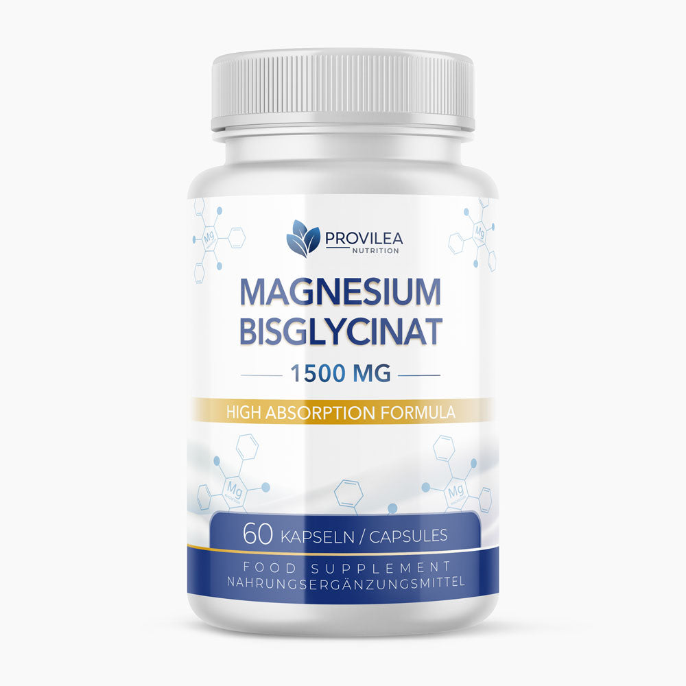 Abgebildete Produktdose mit Aufschrift „Magnesium Bisglycinat 1500 MG“