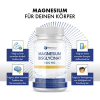 Thumbnail for Produktdose „Magnesium Bisglycinat 1500 mg“ mit vier Symbolen und Textfeldern