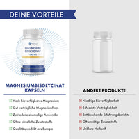 Thumbnail for Vergleichsgrafik mit zwei Dosen und Text zu Magnesiumbisglycinat Kapseln und anderen Produkten