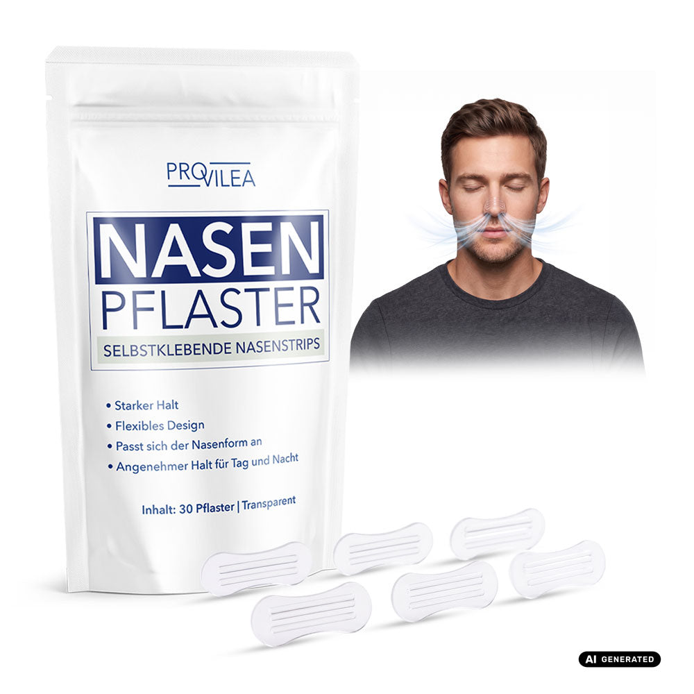 PROVILEA Nasen Pflaster mit weißer Packung, sechs transparenten Strips und Mann mit Nasenstrip