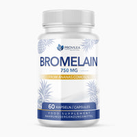 Thumbnail for Bromelain 750 mg von Provilea Nutrition, 60 Kapseln in weißer Dose mit blauem Etikett und Ananas