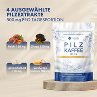 Thumbnail for Provilea Pilz Kaffee mit vier ausgewählten Pilzextrakten und insgesamt 500 mg pro Tagesportion