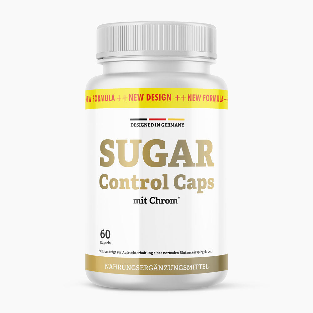 Weiße Dose Sugar Control Caps mit Chrom, 60 Kapseln, Aufdruck New Formula New Design