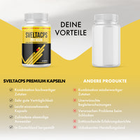 Thumbnail for Grafik vergleicht Sveltacps Premium mit anderen Produkten bei Zutaten, Verträglichkeit, Einnahme, Erfahrungen und Herstellung