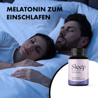 Thumbnail for Schlafendes Paar im Bett neben Sleep-Gummies-Dose und Schriftzug „Melatonin zum Einschlafen“