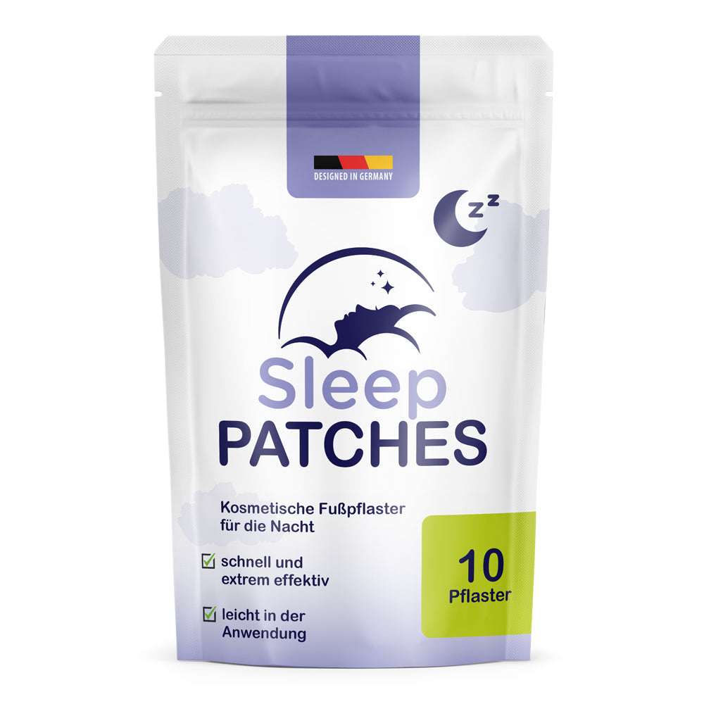 Sleep Patches Beutel mit 10 Pflastern, violettem Design und Hinweis kosmetische Fußpflaster