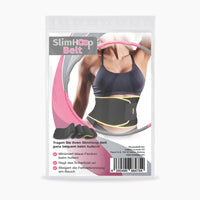 Thumbnail for Frau mit schwarzem Bauchgurt auf Verpackung SlimHoop Belt, darunter Text zu Anwendung und Barcode