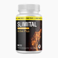 Thumbnail for Dose mit schwarzem Etikett Slimital Active Plus, 90 Kapseln und Flammenmotiv