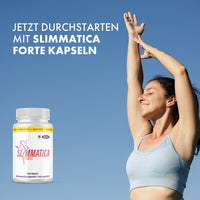 Thumbnail for woman stretching against blue sky next to Slimmatica Forte capsules with lettering