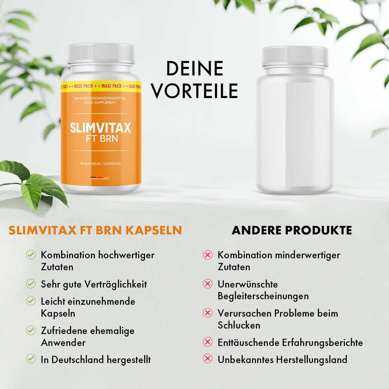 Vergleichsgrafik mit Slimvitax FT BRN Dose und weißer Dose ohne Etikett