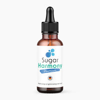 Thumbnail for Sugar Harmony Premium Tropfen in brauner Pipettenflasche mit weißem Etikett und schwarzem Deckel