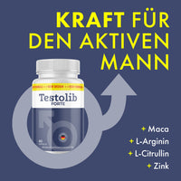 Thumbnail for Werbegrafik für Testolib Forte mit 60 Kapseln und den Zutaten Maca, L-Arginin, L-Citrullin und Zink