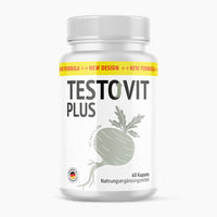 Thumbnail for Weiße Kunststoffdose mit grauem Etikett Testovit Plus mit Maca und Zink, 60 Kapseln