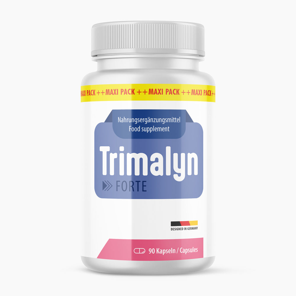 Trimalyn Forte Nahrungsergänzungsmittel in einer Dose mit 90 Kapseln