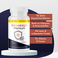 Thumbnail for Vapocept Premium mit 90 Kapseln und Hinweisen zu Vitaminen, Mineralstoffen und neuer Formel