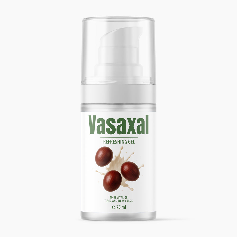 Weiße Flasche mit grünem Schriftzug Vasaxal Refreshing Gel und Pumpspender mit 75 ml Inhalt