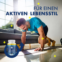 Thumbnail for Vitalix Prime Forte Grafik mit Mann beim Training zuhause und Hinweis für aktiven Lebensstil